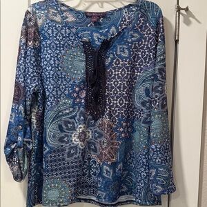 Gloria Vanderbilt Boho Blue Paisley Blouse
